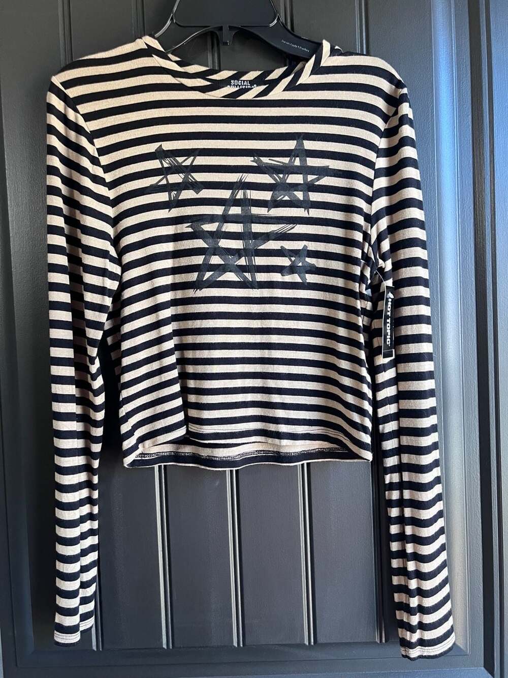 NWT Social Collision Brown Blk Stripe Star Crop Long Size SM